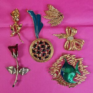 Vintage Quality Brooch Lot Of 7 Brooch Pins Mostly Gold Plated